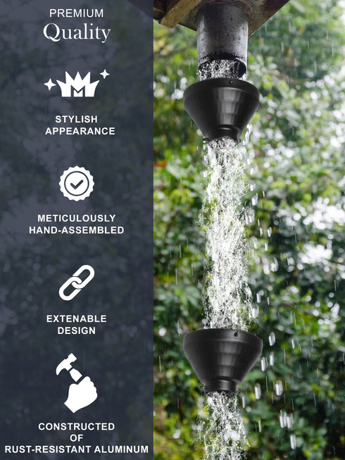 Aluminum Siam Rain Chain Replacement Downspout for Gutters, 8-1/2 Feet Length, Matte Black